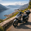 scooter overlooking Bay of Kotor scenic road Montenegro